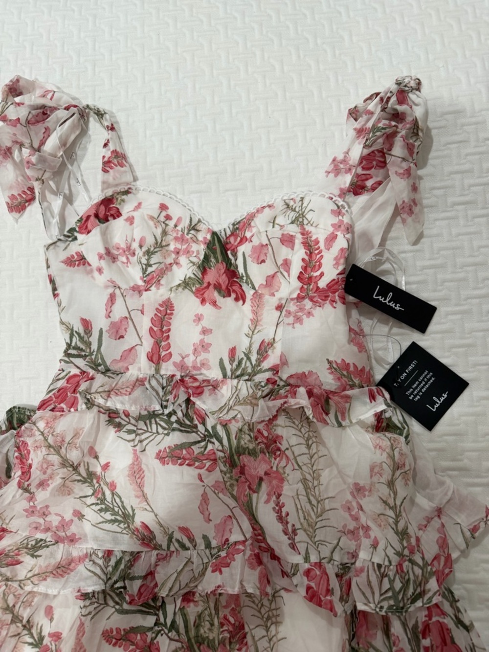 Lulu's Pink & Green Floral Ruffle High-Low Midi Dress - Picture 5 of 5